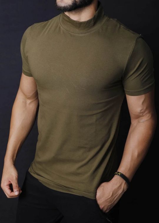 High Neck Military Half Sleeve T-Shirt For Men