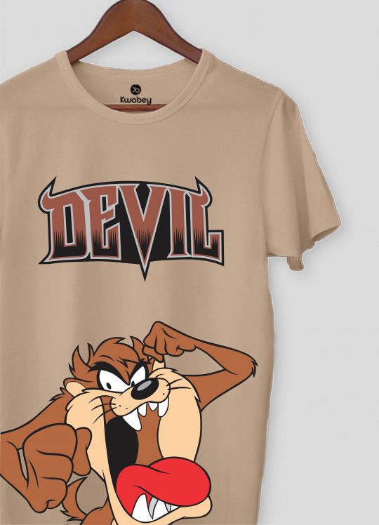 Devil Beige Half Sleeve T-shirt For Men