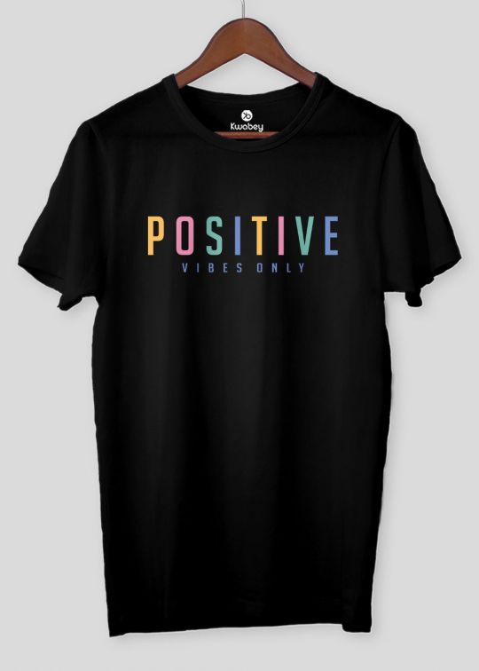 Positive Vibes Only Black Half Sleeve T-shirt For Men