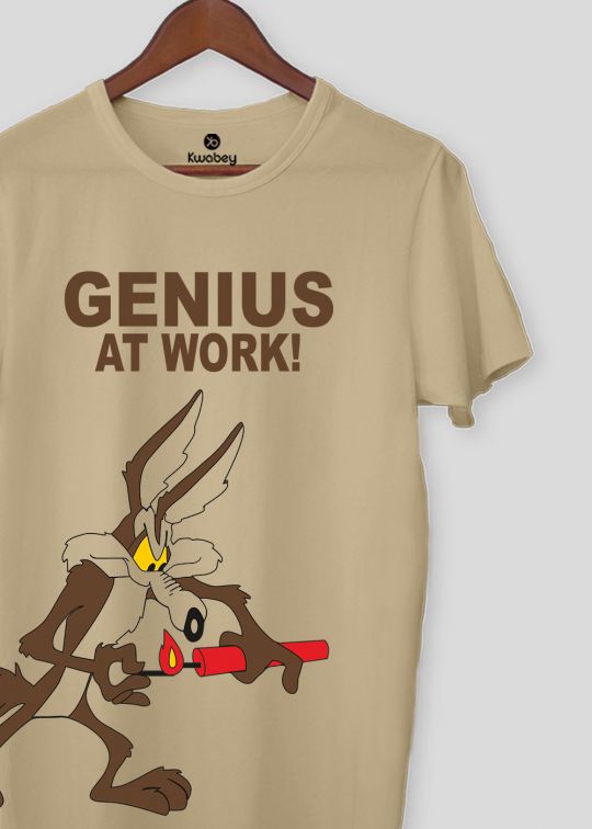 Genius At Work Beige Half Sleeve T-shirt For Men
