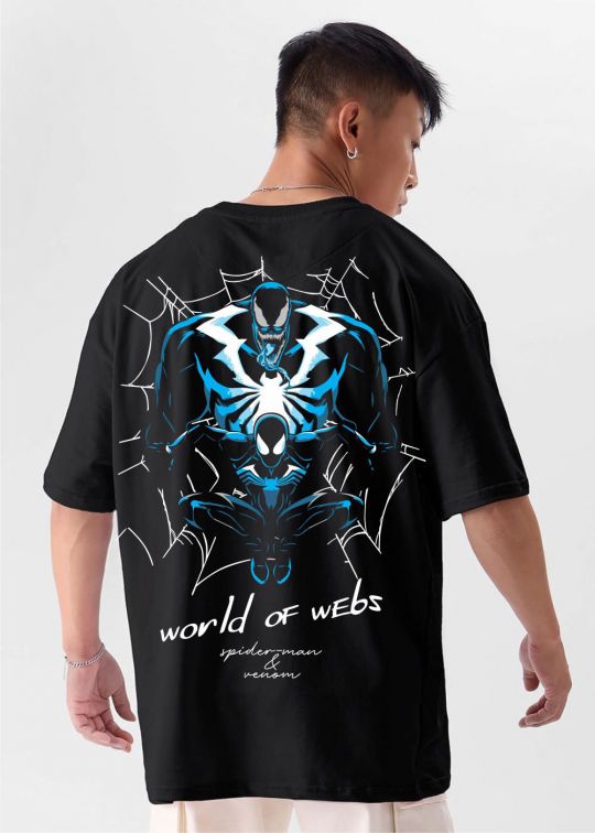 World Of Webs Venom Black Oversized T-shirt For Men