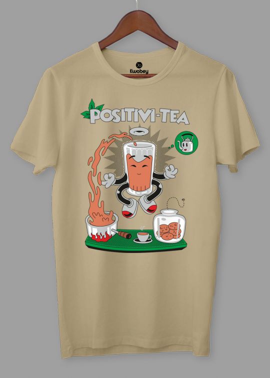 Positivi-Tea Beige Half Sleeve T-Shirt For Men