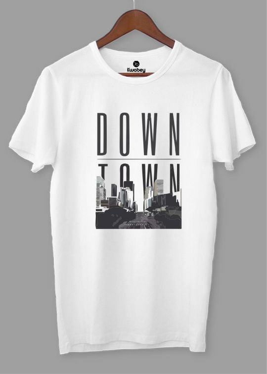 Down Town White Half Sleeve T-Shirt For Men