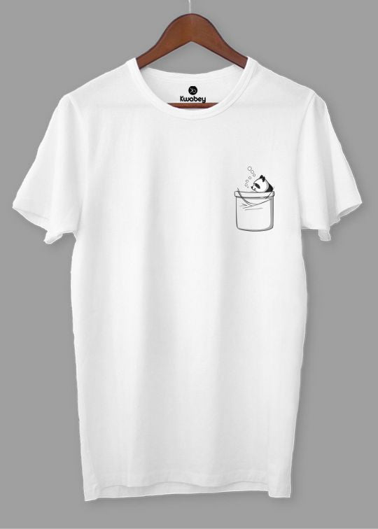 Panda Pocket Printed White Half Sleeve T-Shirt For Men