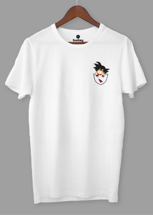 Goku Pocket Printed White Half Sleeve T-Shirt For Men