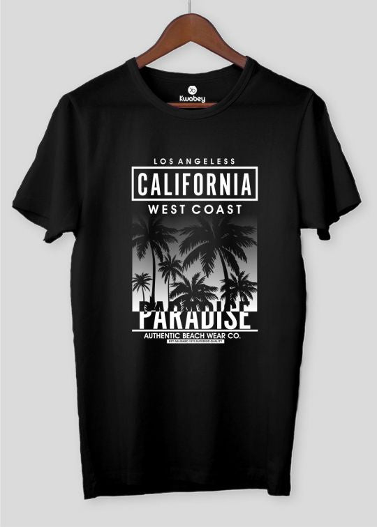 Paradise California Black Half Sleeve T-shirt For Men
