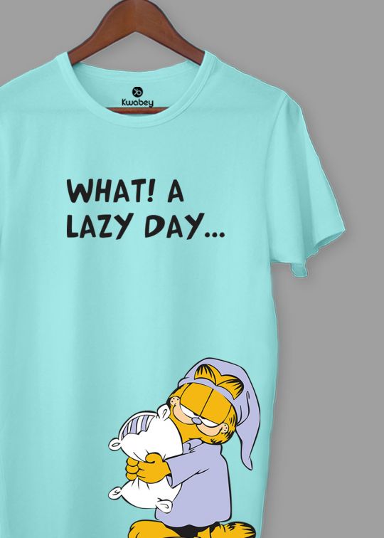 What A Lazy Day Printed Aqua Half Sleeve T-Shirt For Men