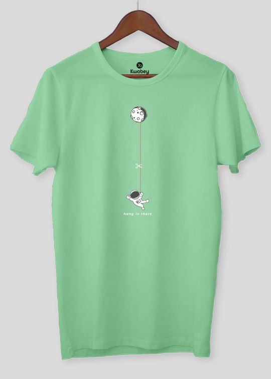 Hanging Astronaut Mint Green Half Sleeve T-shirt For Men