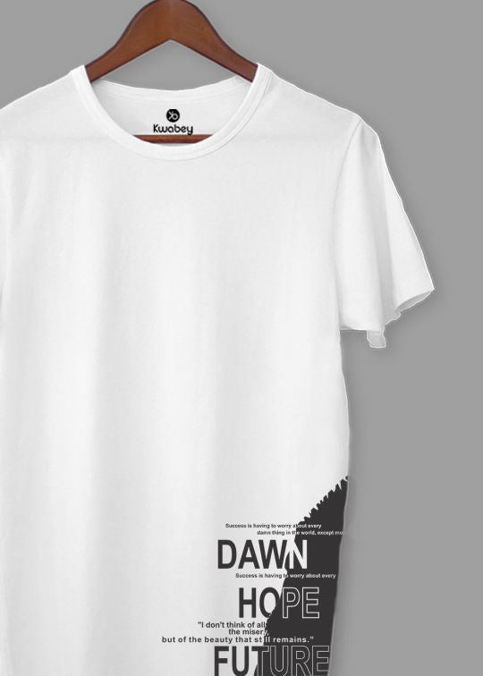 Down Hope Side Print White Half Sleeve T-Shirt For Men