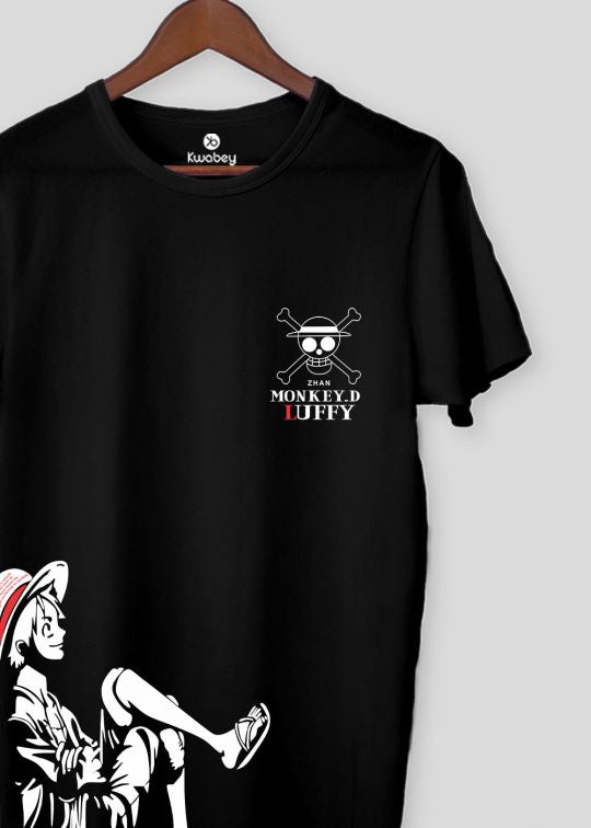 Monkey D Luffy Side Print Black Half T-shirt For Men