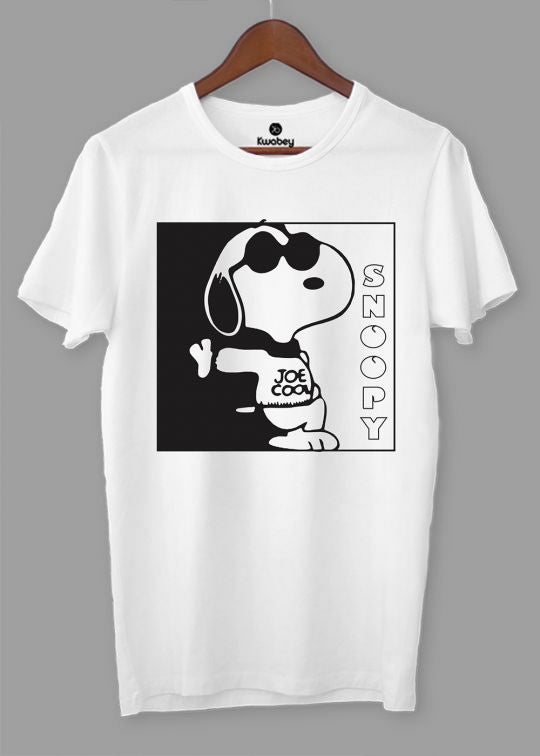 Joe Cool Snoopy Printed White Half Sleeve T-Shirt For Men