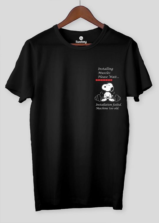 Snoopy Installing Muscles Black Half Sleeve T-Shirt For Men