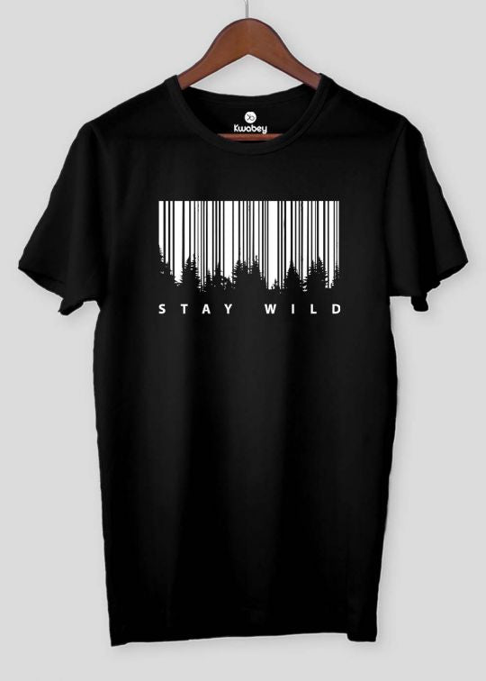 Stay Wild Black Half Sleeve T-shirt For Men