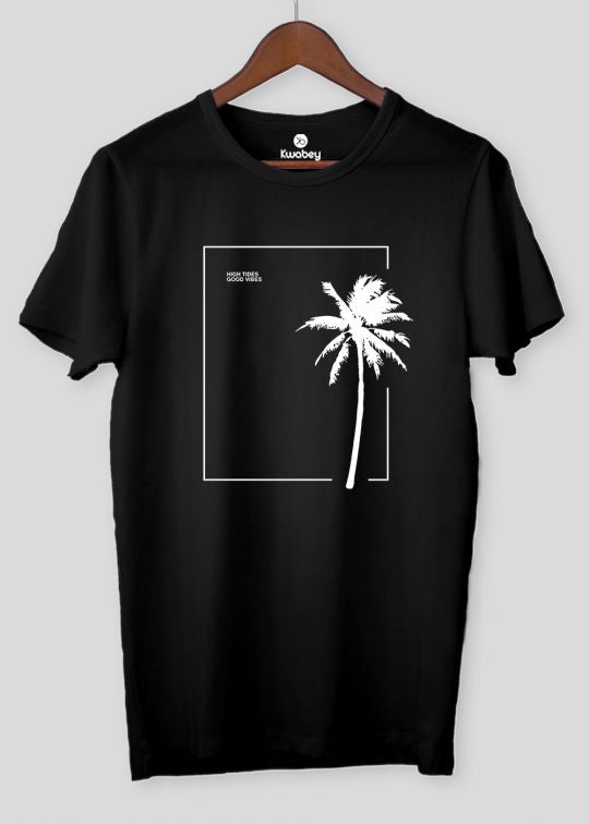 High Tides Good Vibes Black Half Sleeve T-Shirt For Men