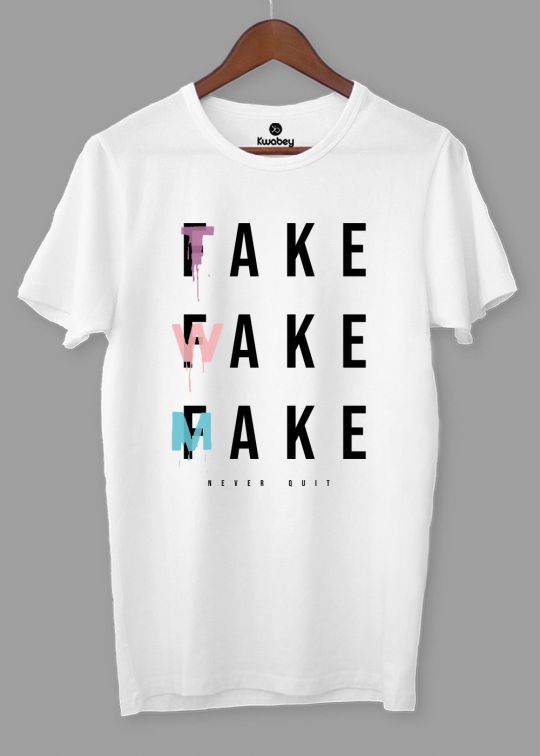 Never Quit White Half Sleeve T-shirt For Men