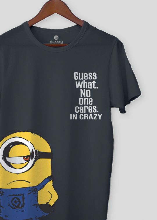 No One Cares In Crazy Stone Grey Half Sleeve T-Shirt For Men