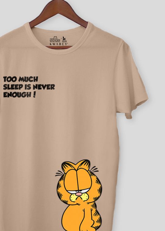 Sleep Is Never Enough Garfield Beige Half Sleeve T-Shirt For Men