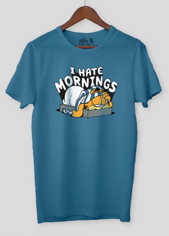 Hate Mornings GarfieldTeal Half Sleeve T-Shirt For Men