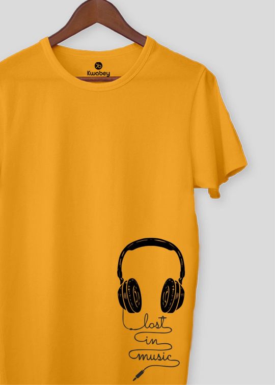 Lost In Music Mustard Half Sleeve T-shirt For Men
