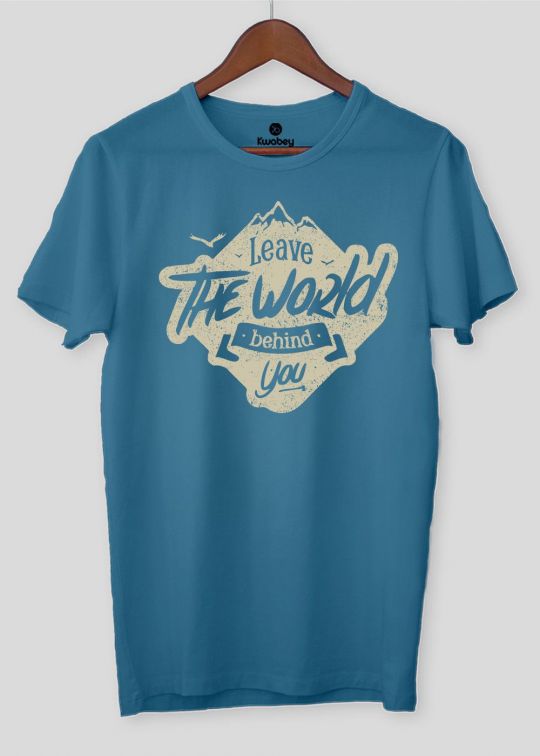 Leave The World Teal Half Sleeve T-shirt For Men