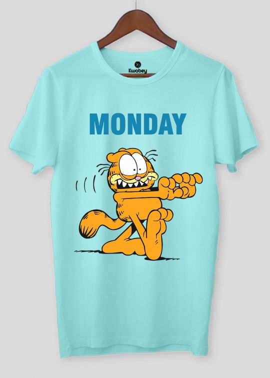 Monday Walking Cat Aqua Half Sleeve T-Shirt For Men