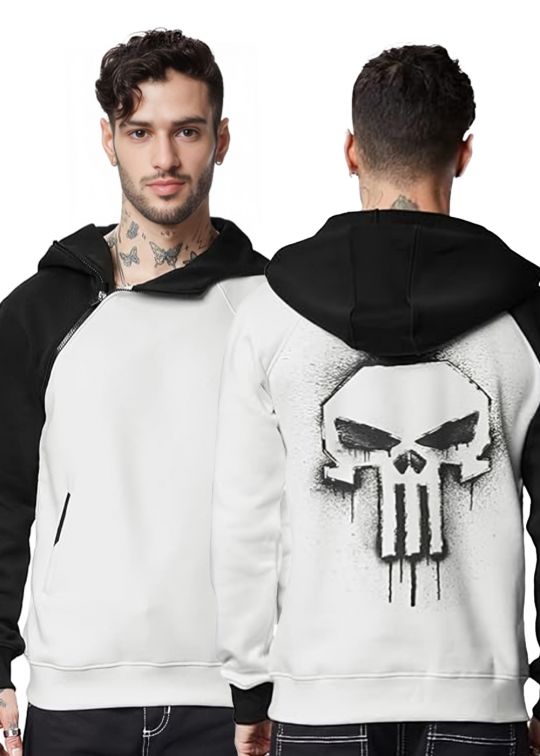 Punisher Printed White Hoodie Sweatshirt For Men