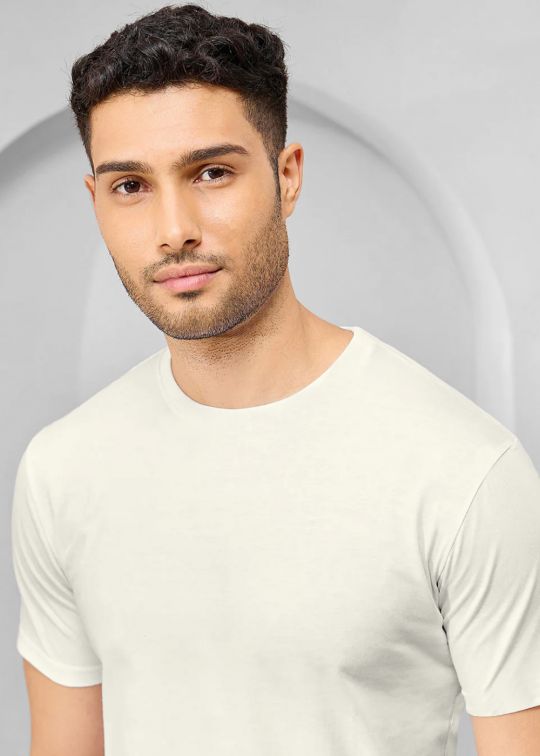 Solid Egg Shell White Half Sleeve RN T-Shirt
