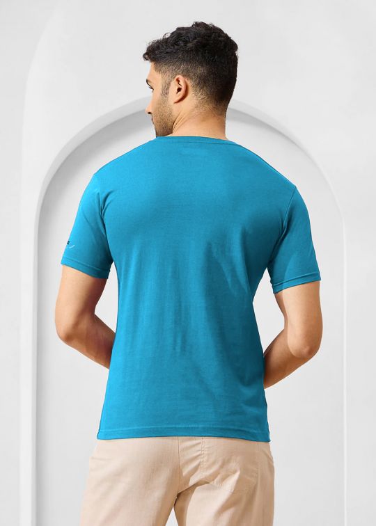 Solid Blue Danube Half Sleeve RN T-Shirt