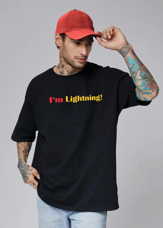 I Am Lightning Black Oversized T-Shirt For Men