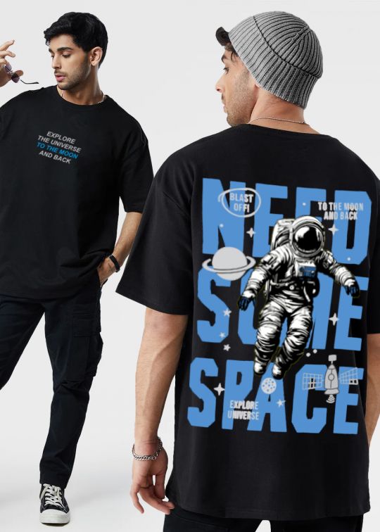 Explore The Universe Black Oversized T-Shirt For Men