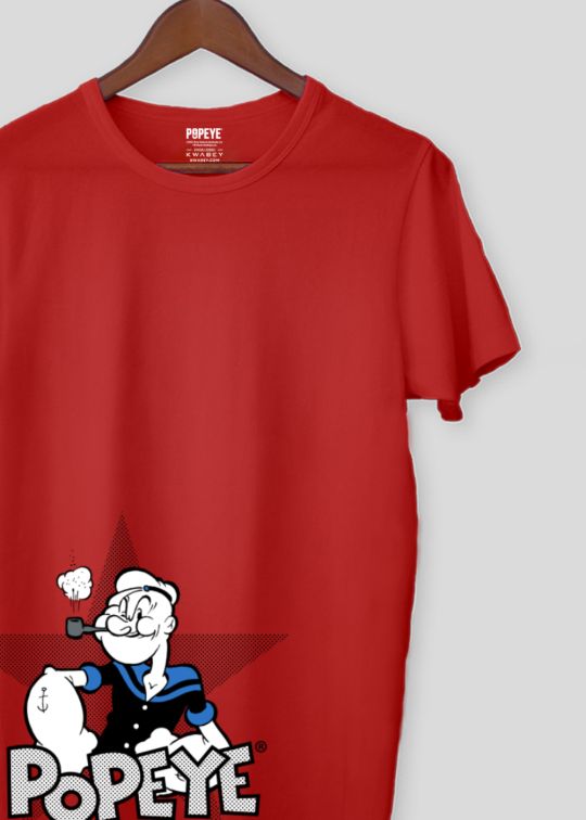 Popeye Red Bottom Printed Half Sleeve T-shirt For Men