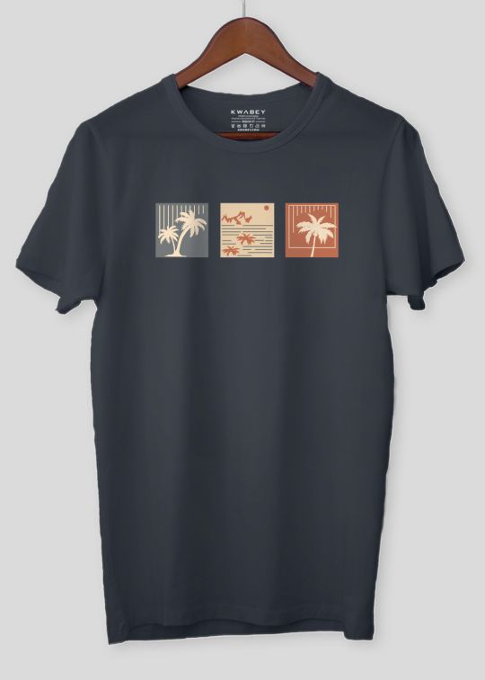 Sunset And palm Tree Stone Grey Half Sleeve T-Shirt For Men