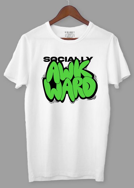 Socially Awkward WhiteHalf Sleeve T-Shirt For Men