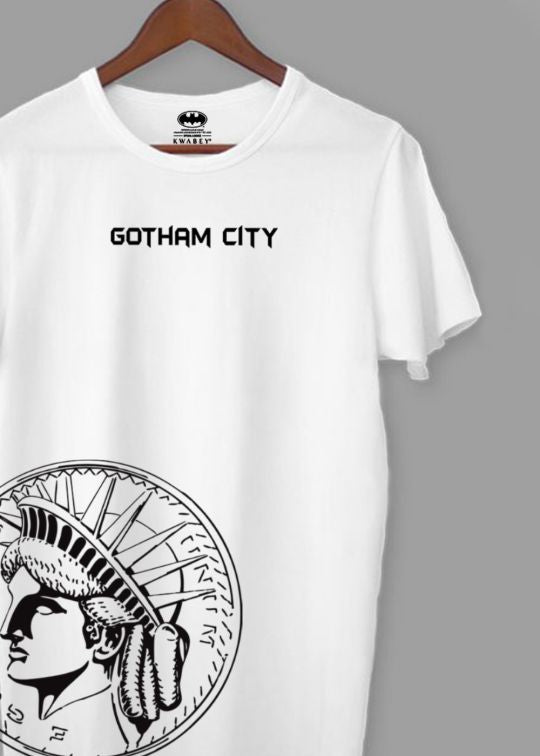 Gotham City White Half Sleeve T-Shirt For Men