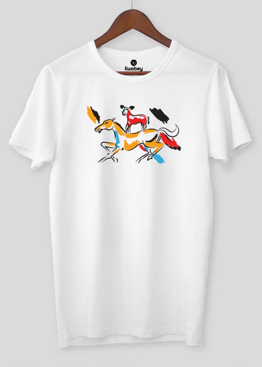 Majnu Painting White Half Sleeve T-Shirt For Men