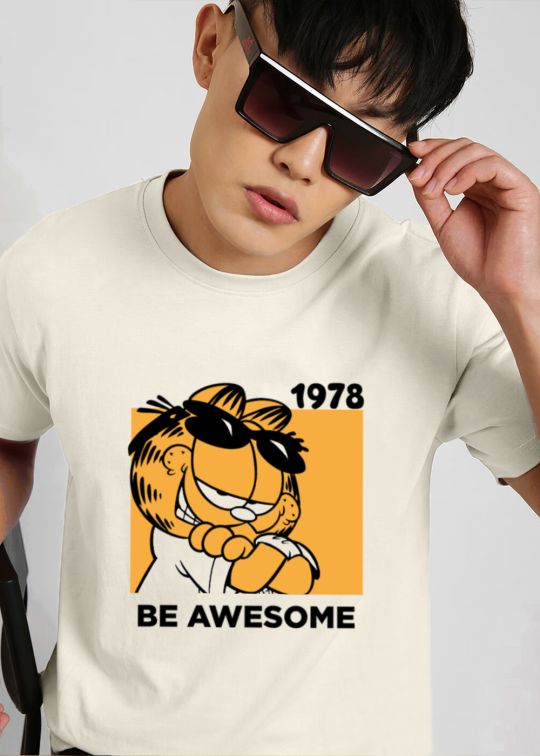 Garfield Be Awesome Egg Shell Half Sleeve T-Shirt For Men