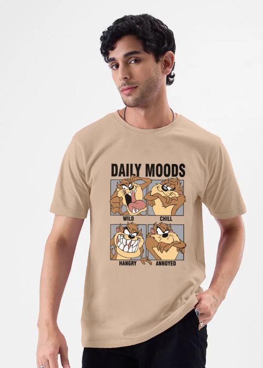 Daily Moods Beige Half Sleeve T-Shirt For Men