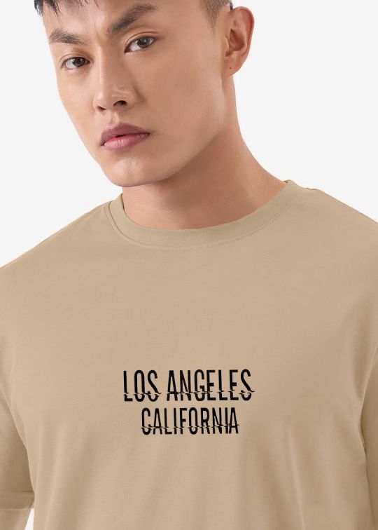 Los Angles California Beige Half Sleeve T-Shirt For Men
