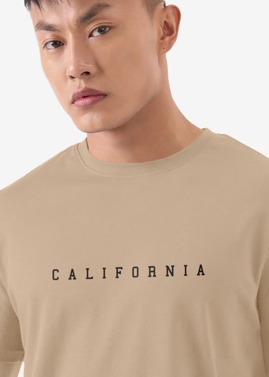 California Printed Beige Half Sleeve T-shirt For Men