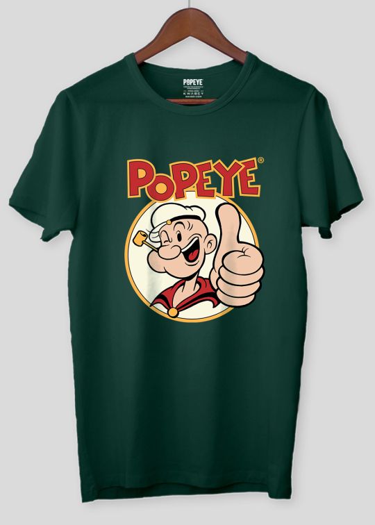 Popeye Bottle Green Half Sleeve T-Shirt For Men