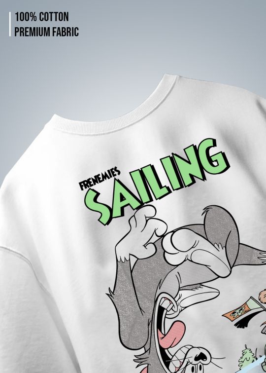 Tom & Jerry Sailing Premium White Oversize T-shirt for Men