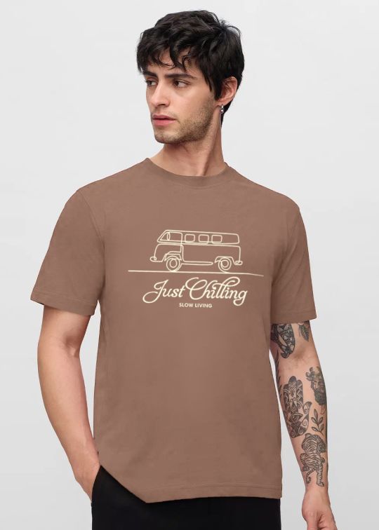 Just Chilling Mocha Moose Half Sleeve T-Shirt for Men