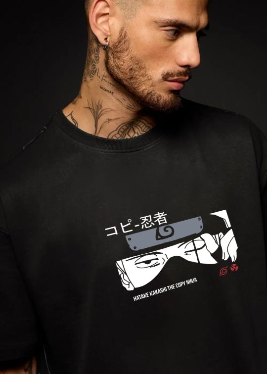 Hataka kakashi Black Oversized T-Shirt For Men