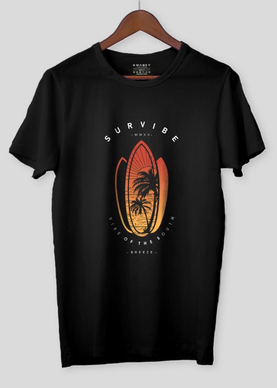 Survibe Black Half Sleeve T-Shirt for Men