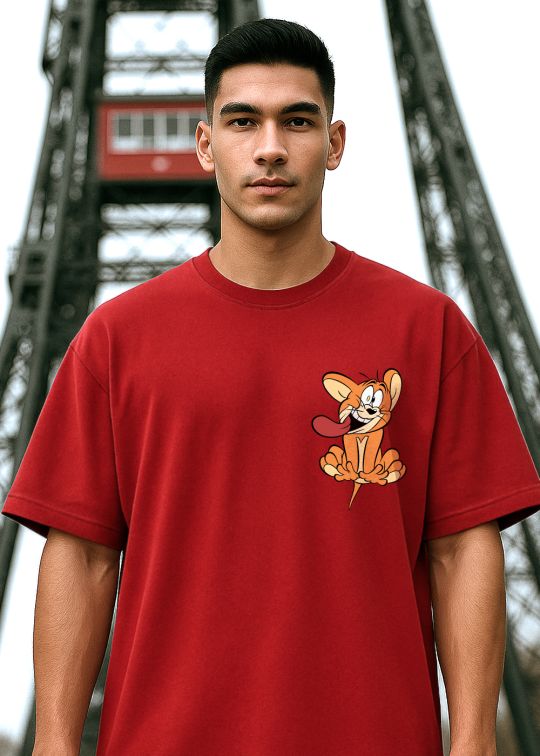 Toasted Tom and Jerry Premium Red Oversized T-shirt For Men
