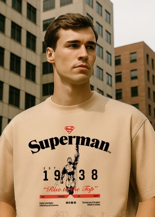 Superman 1938 Premium Beige Oversized T-shirt For Men