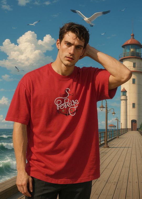 Popeye The Sailor Premium Red Oversized T-shirt For Men