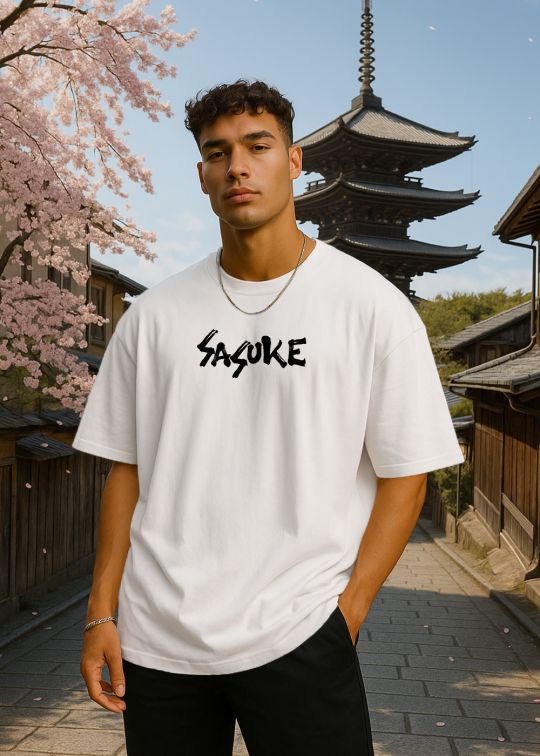 Sasuke Uchiha Premium White Oversized T-shirt For Men