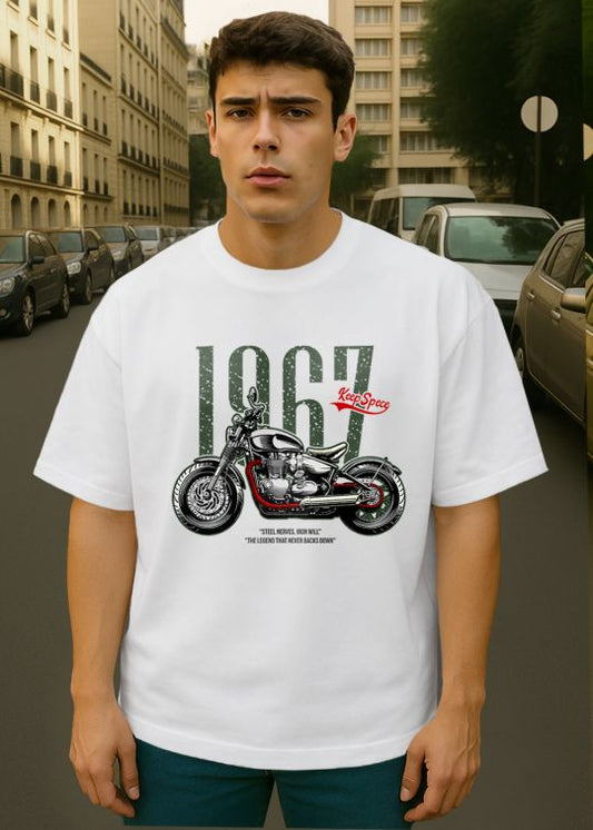 1967 Steel Nerves Premium White Oversized T-shirt For Men