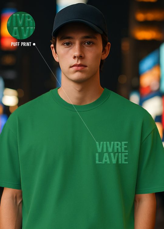 Floral Vivre La Vie Premium Emerald Green Oversized T-shirt For Men